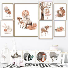 Quadro de pintura em tela para parede de coelho, raposa, cogumelo, tela, desenhos animados, fofo, menina, nórdico, posteres e impressões, imagens de parede, decoração de quarto de bebê 2024 - compre barato