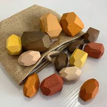 Juego de apilamiento de piedra de color de madera para niños, 15 piezas, bloques de construcción, juguetes educativos creativos, regalos 2024 - compra barato