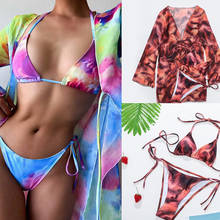 Bikinis con estampado de Tie-Dye para mujer, traje de baño Sexy, conjunto de Bikini de vendaje y cubierta de malla, traje de baño de 3 piezas, ropa de playa 2021 2024 - compra barato