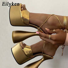 Eilyken/Летние босоножки с ремешками на лодыжках; Женские модные сандалии-гладиаторы на платформе золотистого цвета со шнуровкой; Необычные женские вечерние туфли-лодочки на высоком каблуке 2024 - купить недорого