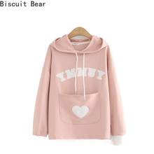 Womens Hooded Sweatshirts Pink Pullover Harajuku Hoodies Long Sleeve Top Sweet Style Letter Embroidery Korean Casual Sweatshirts 2024 - buy cheap