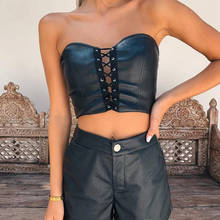 Sexy Women PU Leather Tube Crop Tops 2021 New Strapless Off Shoulder Bralette Bustier Bandeau Lace-up Hollow Out Tank 2024 - buy cheap