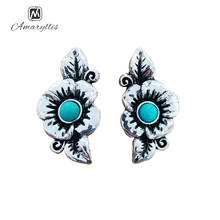 Amaiyllis Rose Flower Turquoises Earring For Women Ethnic Alloy Stud Earrings Vintage chic Synthetic Stone Post Earring Brincos 2024 - buy cheap