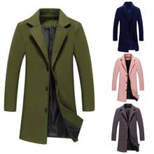 Fashion Men Jacket Winter Solid Color Long Woolen Coat Single Breasted Jacket Overcoat Men's long stand-up collar coat 2024 - buy cheap