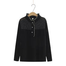 Plus Size XL-4XL Long Sleeved Lace&Velvet Tops Women's High Collar Elegant Blouse Vintage Spring Summer Blusas 2024 - buy cheap