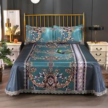 2020 new products Ice silk embroidery Bed spread Fitted Sheet Pillowcases 2/3 pcs Luxury Round lace  Bedding. 2024 - buy cheap