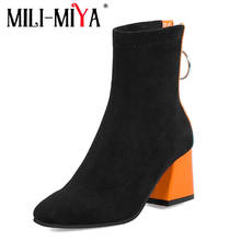 MILI-MIYA Flock mujeres botines puntiagudos talón cuadrado zip sólido de talla grande 48 moda casual hecho a mano para damas gran oferta 2024 - compra barato