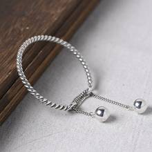 Fnj 990 pulseiras de prata para jóias femininas 100% original s990 prata esterlina pulseira bola contas 2024 - compre barato
