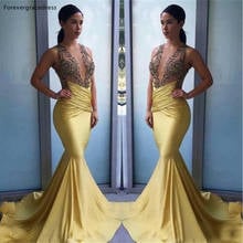 Daffodil Colour Prom Dresses Mermaid V Neck Beaded Lace Party Gowns Women Wears Plus Size 2024 - buy cheap