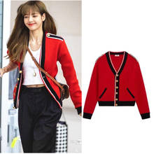 Kpop moletom estilo harajuku, casaco feminino de malha, estilo harajuku, de bolso, vermelho, celebridade, coreano 2024 - compre barato