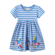 Jumping Meters Summer Girls Stripe Dresses Princess Birds Embroidery Fashion Children's Kids Fashion Dresses Girls Clothing 2024 - buy cheap