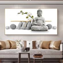 Imágenes de arte de pared de estatua de Buda blanco de orquídea para sala de estar, impresión HD en lienzo, pinturas al óleo, decoración del hogar, póster de dormitorio 2024 - compra barato