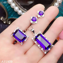KJJEAXCMY Fine jewelry 925 sterling silver inlaid amethyst gemstone female necklace pendant ring earrings set 2024 - buy cheap