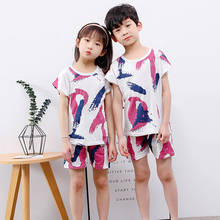 Crianças de manga curta pijamas crianças meninos roupas de dormir da criança homewear meninas dos desenhos animados pijamas de verão conjuntos de algodão 2024 - compre barato