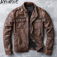 AYUNSUE Real Cow Leather Jacket Men Vintage High Quality Streetwear Leather Coat Mens Clothing Motorcycle Jackets Chaqueta Moto 2024 - buy cheap