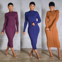 CM.YAYA Fall Winter Streetwear Ribbed Patchwork Women Midi Dress Long Sleeve Bodycon Sexy Club Party Pencil Maxi Knit Dresses 2024 - buy cheap