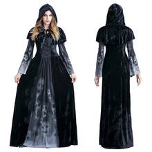 Disfraz de bruja Medieval para mujer, vestido largo negro Vintage con capucha, para Halloween, Cosplay, 2020 2024 - compra barato