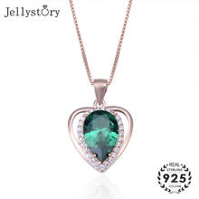 Jellystory colar de prata esterlina 925, elegante, com pedras preciosas de zircônia esmeralda, em formato de coração, joias para mulheres, festa de casamento 2024 - compre barato