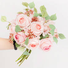 Большой искусственный букет роз, свадебные цветы, шелковая Гортензия, большой искусственный цветок, розовый, ягоды эвкалипта, Рождество, свадьба, домашний декор 2024 - купить недорого