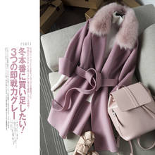 2020 100% Female Double-sided Wool Jacket Fox Fur Collar Spring Autumn Korean Long Coat Women Overcoat 2021 KJ4049 2024 - buy cheap