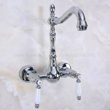 Polished Chrome Bathroom Basin Swivel Spout Faucet Wall Mounted Dual Ceramic Handles Vessel Sink Mixer Taps znf961 2024 - buy cheap
