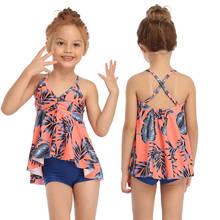2021 Girls Floral swimsuit two-pieces swimwear kids sleeveless summer beachwear children's bathing suit Children's Swimsuit 2024 - купить недорого