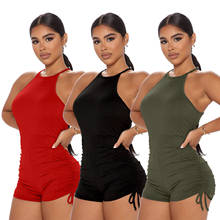 Sleeveless Drawstring Romper Women Solid Color Short Jumpsuit Slim Fit Round Collar Summer Jumpsuits Female Clothes 2024 - buy cheap
