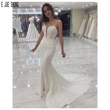 E JUE SHUNG Latest White Mermaid Wedding Dresses Spaghetti Strap Lace Appliques Backless Long Bridal Dresses robe de mariee 2024 - buy cheap