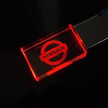 Creative Crystal USB Stick 2.0 NISSAN LED Car Logo Usb Flash Drive Memory Stick Pen Drive 32GB/16GB/8GB Storage Disk 128GB Gifts 2024 - buy cheap