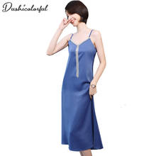 2021 Summer Women Long Satin Slip Dress Metal decoration Spaghetti Strap Elegant Lady Sexy Satin Party Dress Plus Size S-5XL 2024 - buy cheap