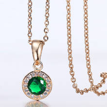 Новинка, ожерелье с подвеской из розового золота 585 пробы для женщин и девочек, зеленое прозрачное ожерелье с кулоном из кубического циркония, ювелирные изделия HGP416 2024 - купить недорого
