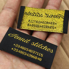 1000 pcs , 3 * 6 cm Custom damask polyester cloth label golden metallic thread woven labels 2024 - buy cheap