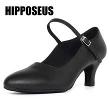 Hipposeus Ballroom Girls Dance-Shoes Women Latin Dance Shoes Ladies Modern Tango Dancing Shoes T-Shoelace Black Salsa Sandals 2024 - buy cheap