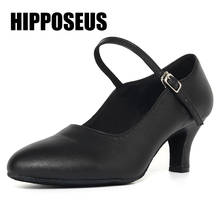 Hipposeus-zapatos de baile para niña y salón, zapatos de baile latino para mujer, zapatos modernos de Tango, sandalias de Salsa negras con cordones en T 2024 - compra barato