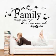 Family Love Never Ends Quote vinyl Wall Decal Wall Lettering Art Words Wall Sticker Home Decor Wedding Decoration 2024 - buy cheap