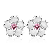 Korean Romantic Cherry Blossom Stud Earrings For Women Fresh Zircon Flower Earings Jewelry Earing Brincos Exquisite Earrings 2024 - buy cheap