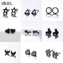 SMJEL Love Heart Black Earrings Small Stainless Steel Earrings Geometric Trendy Star Moon Triangle Earrings For Women Jewelry 2024 - buy cheap