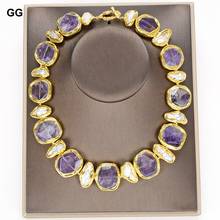 GG Jewelry Natural Freshwater White Biwa Pearl Amethyst 24 KT Gold Color Plated Necklace Bracelet Earrings Sets 2024 - buy cheap