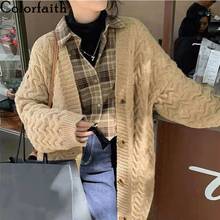 Colorfaith New 2020 Autumn Winter Women's Sweaters V-Neck Buttons Long Cardigans Knitted Oversize Vintage Korean Tops SWC1211JX 2024 - buy cheap