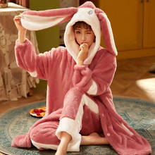 Women Winter Flannel Pajamas Set Cute Rabbit Ear Sleepwear Warm Thick Plus Size Hooded Pyjamas Suit Homewear Clothes Female 2024 - buy cheap