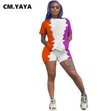 CM.YAYA Women Set Print Short Sleeve O-neck Tops Elastic Shorts Two Piece Set Casual Tracksuit Fashion Outfit Summer Sportswear 2024 - buy cheap