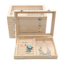 28*20*5cm Yellow Linen Jewelry Display Case Storage Organizer Tray Jewelry Box With Glass Lid For Necklace Ring Earring Bracelet 2024 - buy cheap