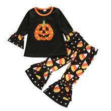 Ropa de otoño e invierno para fiesta de Halloween para niños y niñas, camiseta de manga larga con estampado de calabaza, conjunto de Tops y pantalones, regalo de vacaciones 2024 - compra barato