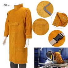 120cm Welding Apron Flame Retardant Long Sleeve Welder Protective Clothing Split Leather Fire-Resistant With Weld Armguard 2024 - buy cheap