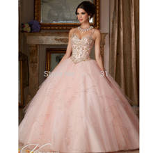 Blush Pink Cheap Quinceanera Dresses Ball Gown Spaghetti Straps Tulle Beaded Crystals Sweet 16 Dresses 2024 - buy cheap