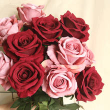 1 Uds. Flores artificiales rosas rojas ramo de novia flores falsas para el hogar Decoración de fiesta de boda regalos de San Valentín para ella 2024 - compra barato