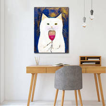 Pintura a óleo no interior da parede, imagem em tela, posteres e impressões para decoração da sala de estar, imagem de arte da parede do gato fofo, sem moldura 2024 - compre barato