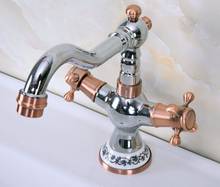 Cromo polido Cobre Vermelho Antigo Bronze Duas Alças Um Buraco Bacia Banheiro Kitchen Sink Faucet Bica Giratória Torneira Misturadora mnf901 2024 - compre barato