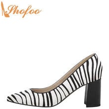 Zebra Print Woman High Chunky Heels Pointed Toe Pumps Slip On Large Size 41 42 Ladies Fashion Office Mature Sexy Shoes Shofoo 2024 - buy cheap