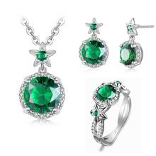Szjinao Silver Jewelry Sets For Women Real 925 Sterling Silver Boho Flower Ring Earrings Pendant Set Emerald Fashion Jewelry Hot 2024 - buy cheap